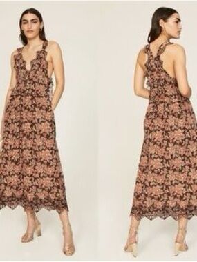 Sea New York Floral Lace-Trim Maxi Dress in Black and Pink